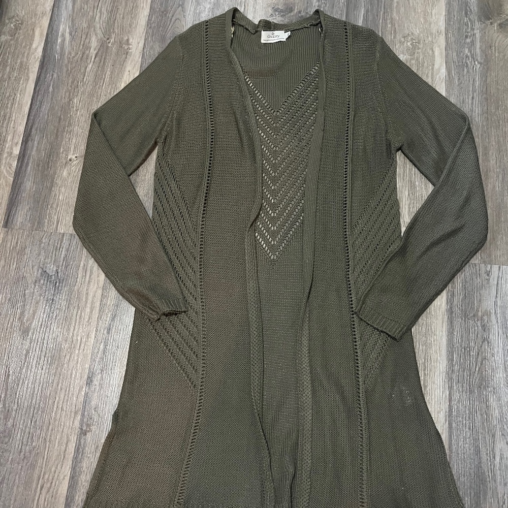 Long olive cardigan size L